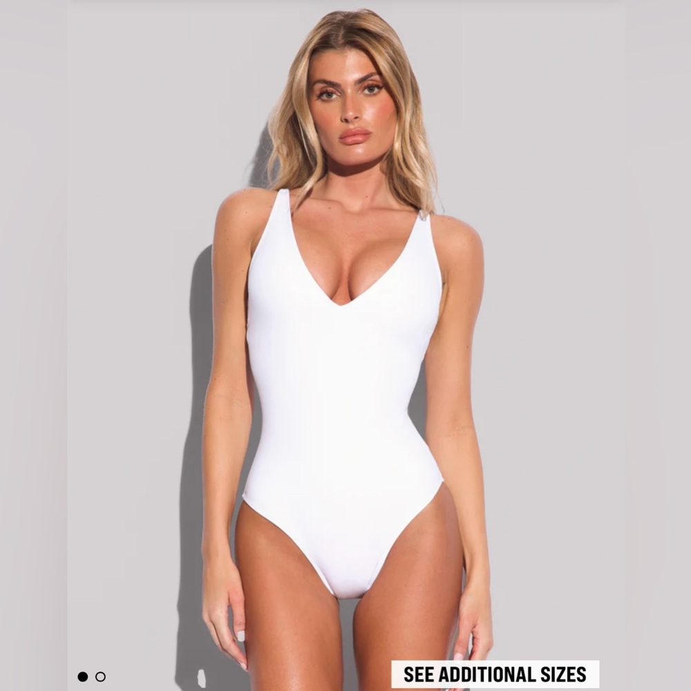 Classic White V-Neck One-Piece Swimsuit